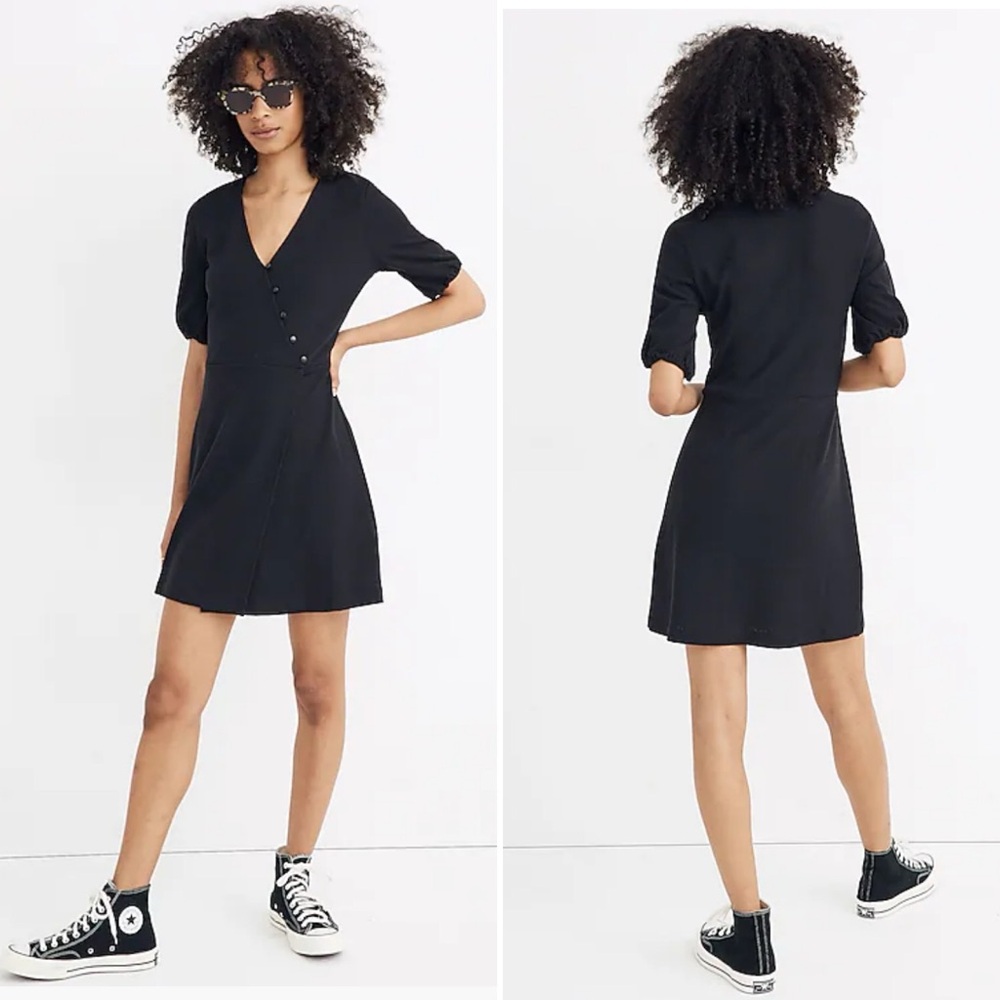Madewell Cross-Front Button Dress Black Size XS